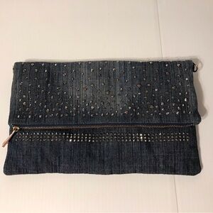 Denim embellished rhinestone studs purse bag